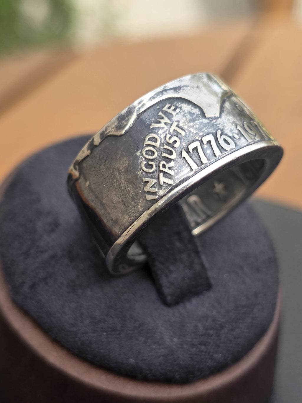 1776–1976 Eisenhower Bicentennial Silver Dollar Coin Ring — Custom Hand-Forged 40% Fine Silver Statement Band