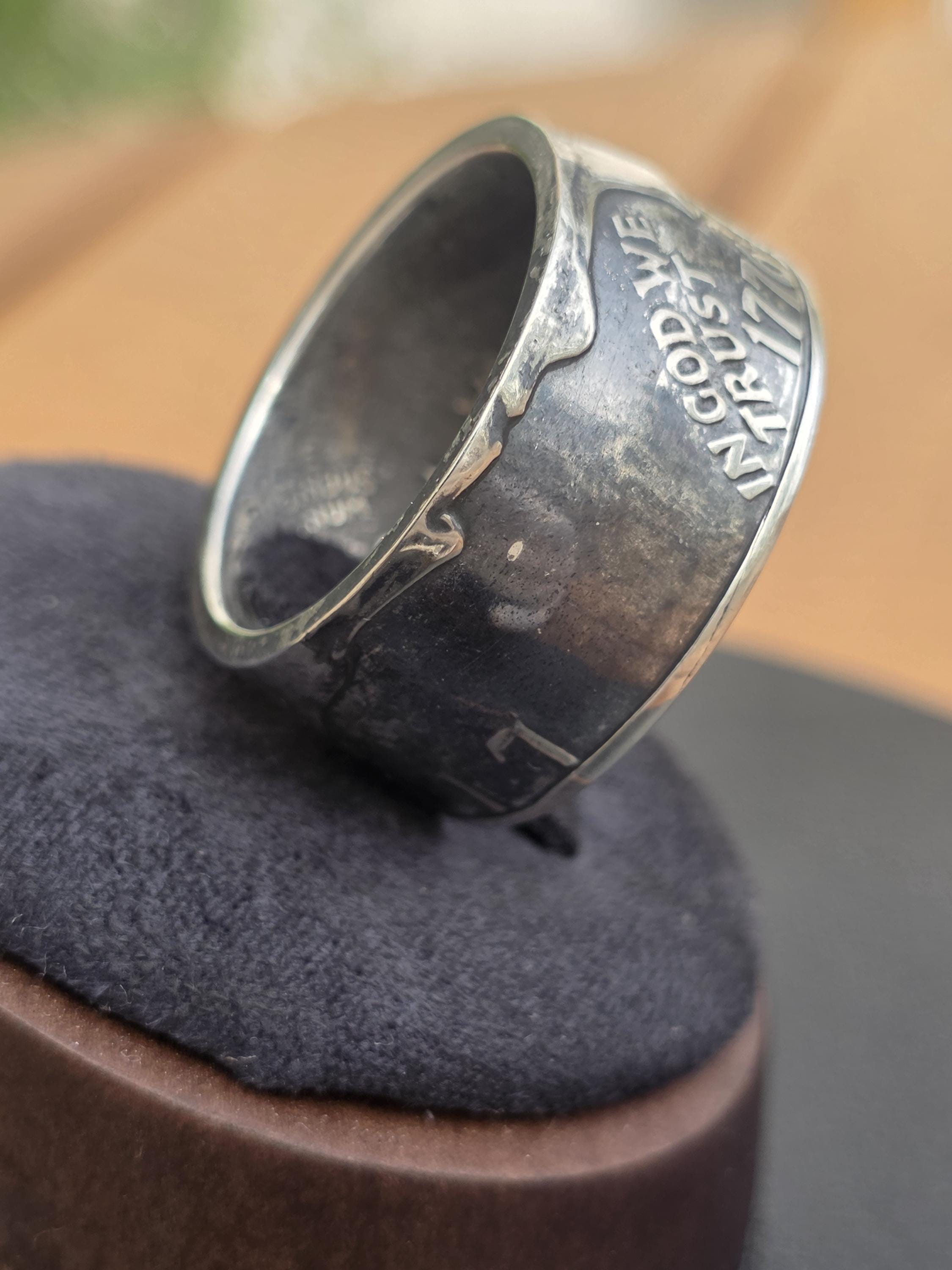 1776–1976 Eisenhower Bicentennial Silver Dollar Coin Ring — Custom Hand-Forged 40% Fine Silver Statement Band