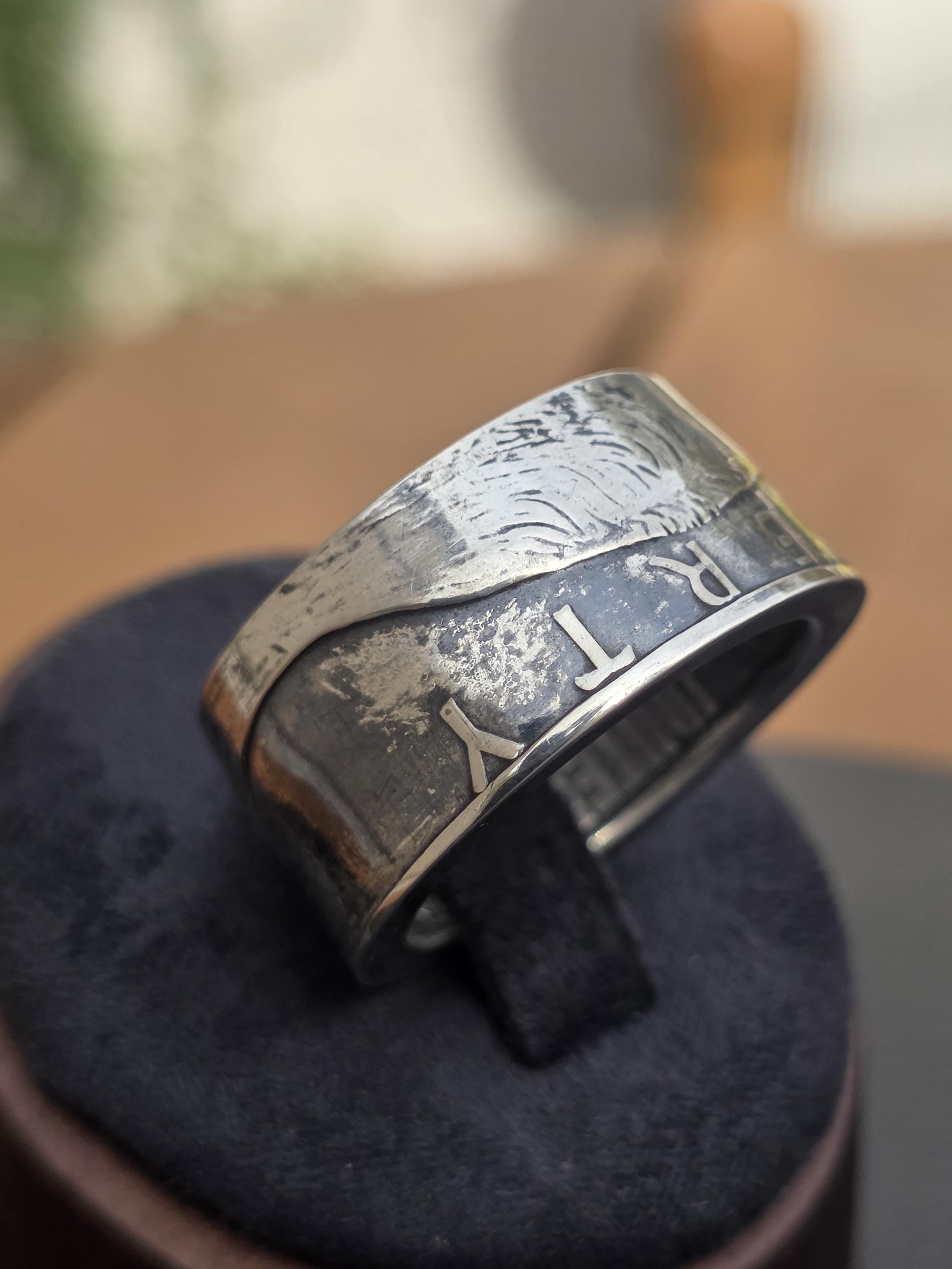1776–1976 Eisenhower Bicentennial Silver Dollar Coin Ring — Custom Hand-Forged 40% Fine Silver Statement Band