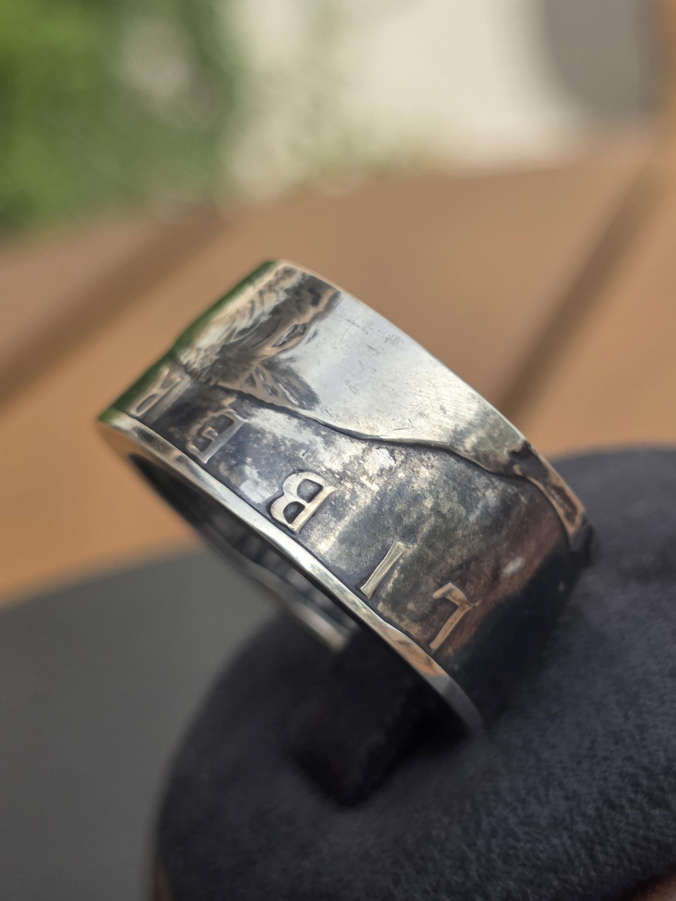 1776–1976 Eisenhower Bicentennial Silver Dollar Coin Ring — Custom Hand-Forged 40% Fine Silver Statement Band