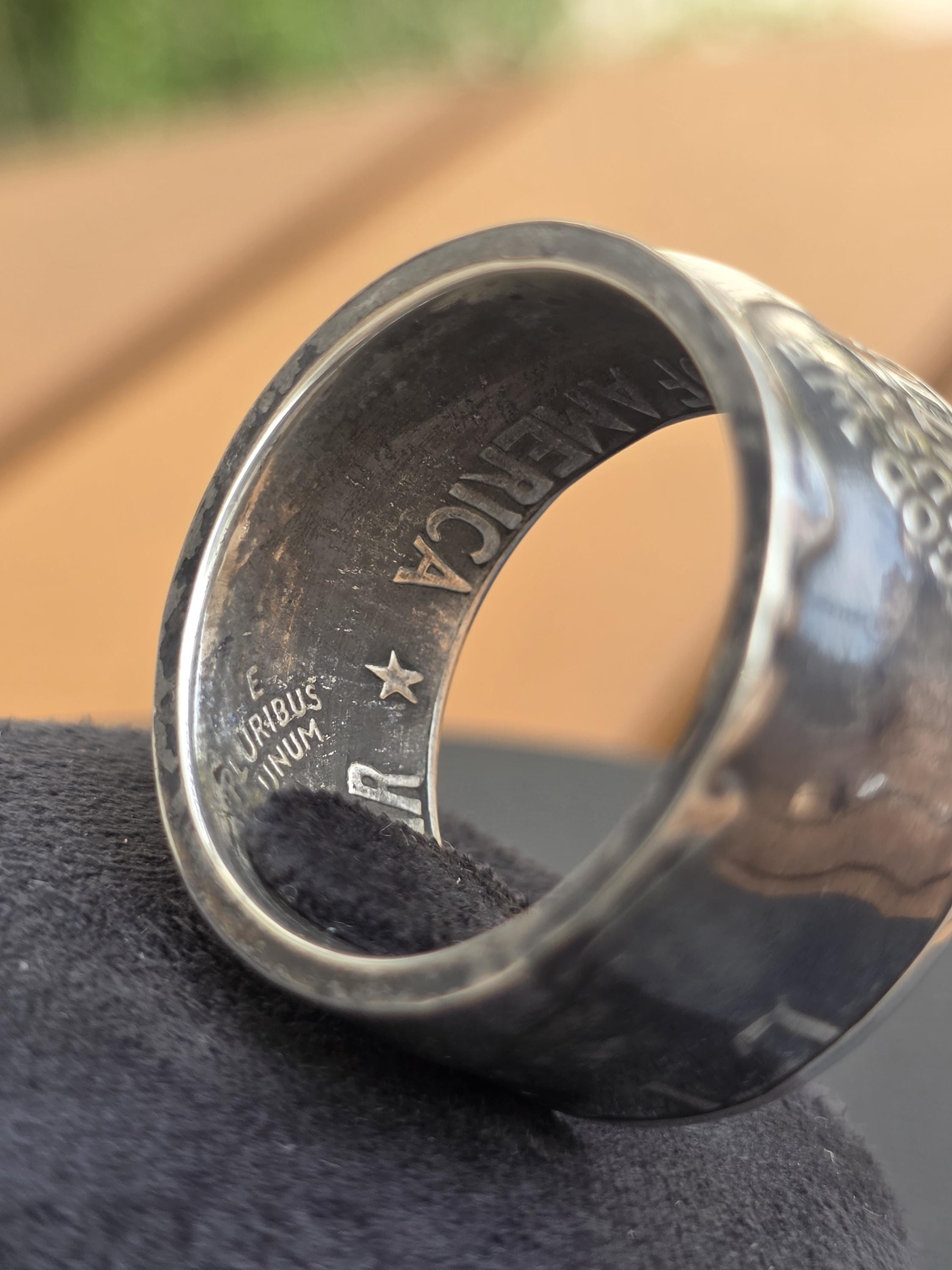 1776–1976 Eisenhower Bicentennial Silver Dollar Coin Ring — Custom Hand-Forged 40% Fine Silver Statement Band