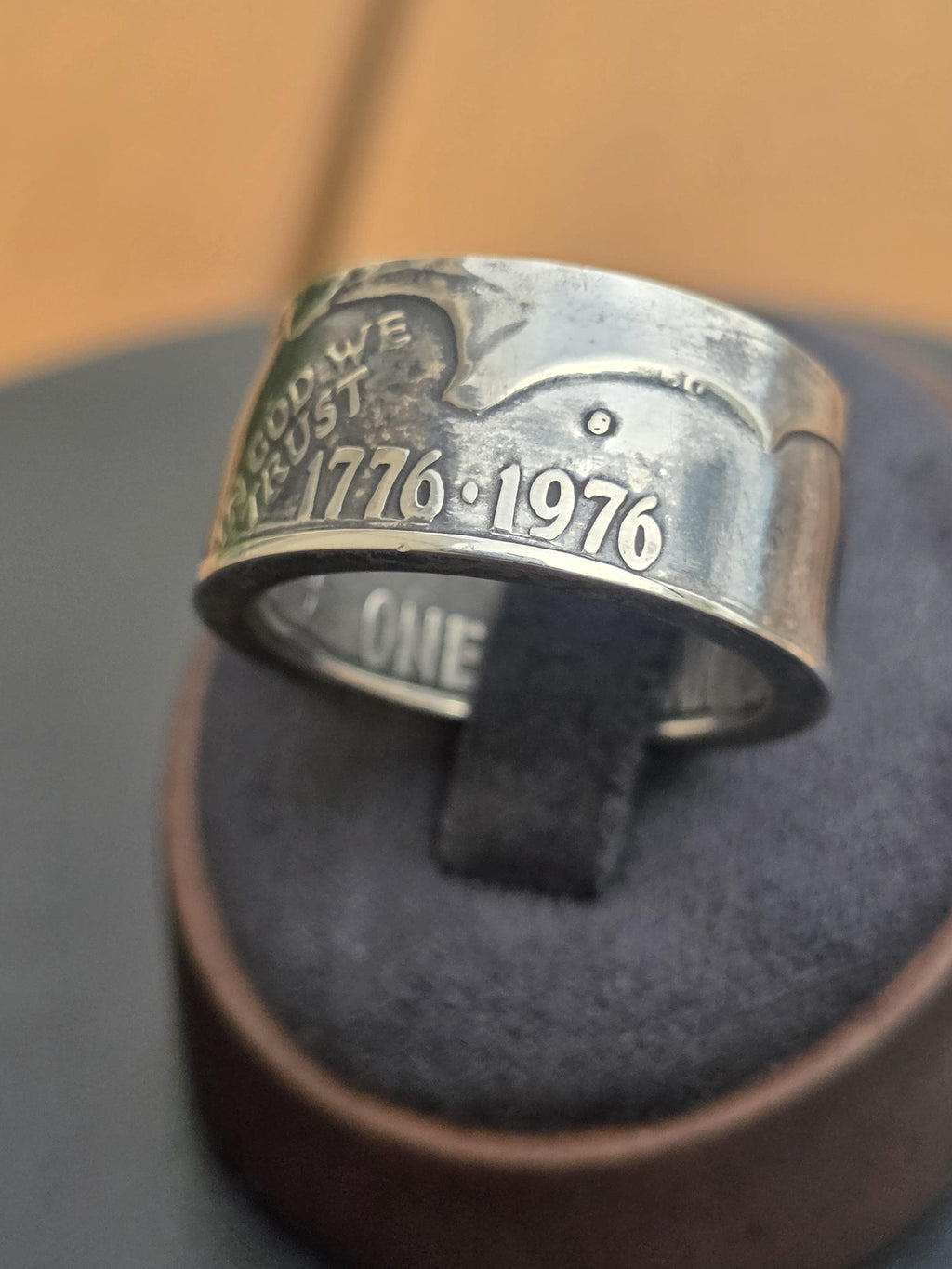 1776–1976 Eisenhower Bicentennial Silver Dollar Coin Ring — Custom Hand-Forged 40% Fine Silver Statement Band