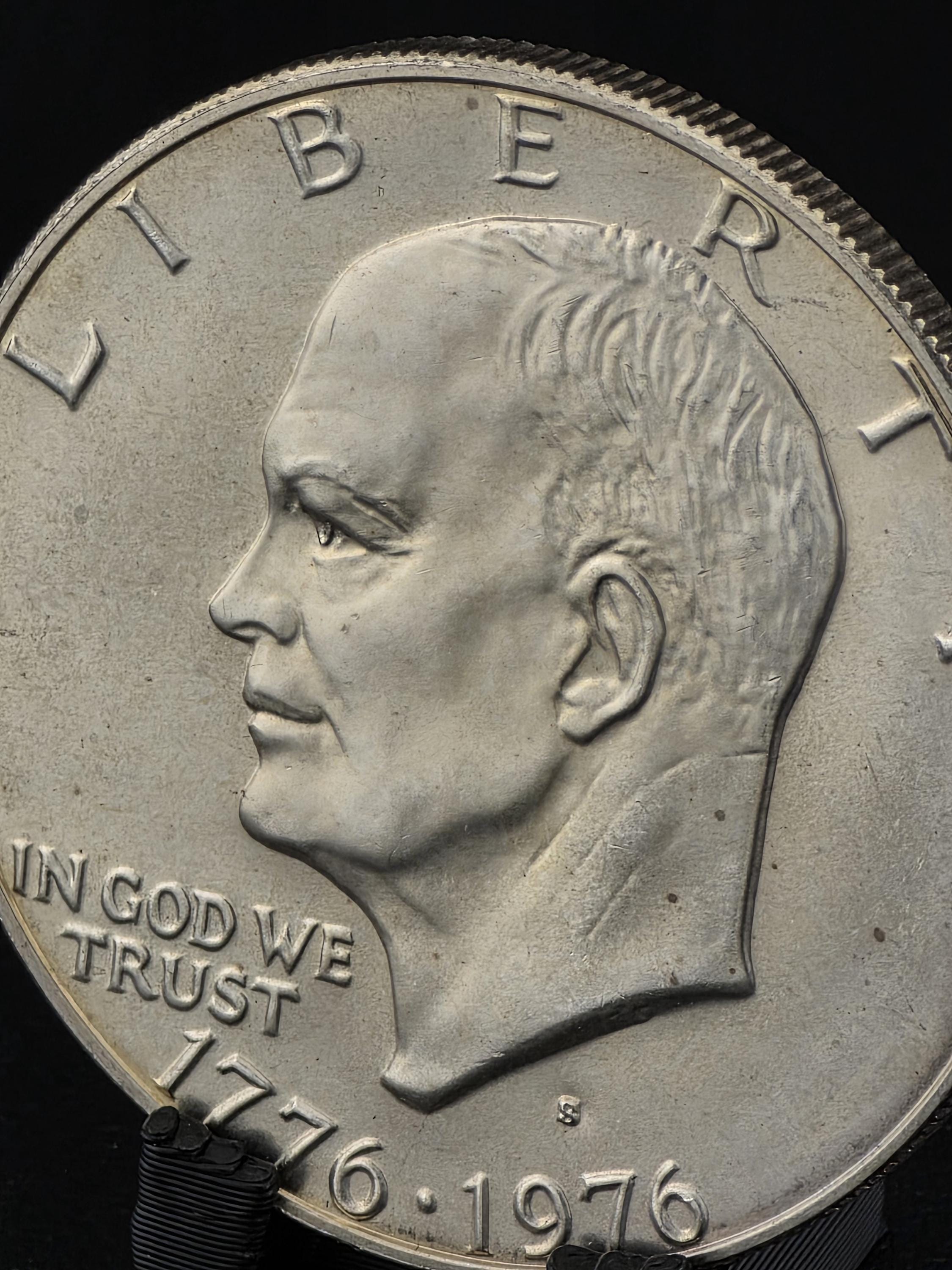 1776–1976 Eisenhower Bicentennial Silver Dollar Coin Ring — Custom Hand-Forged 40% Fine Silver Statement Band